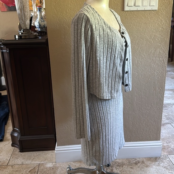 SHEIN Women’s Dress And Cardigan Set Brushed Ribbed Knit heather gray size XL - Picture 4 of 14